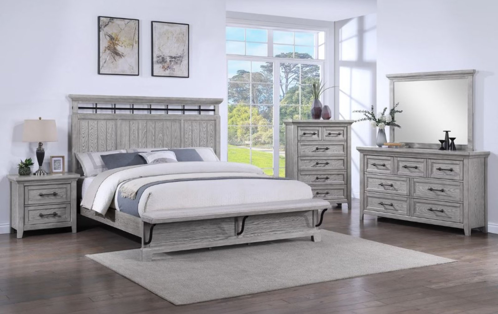 Beckett Rustic Gray Footboard Bench Panel Queen Bedroom Set