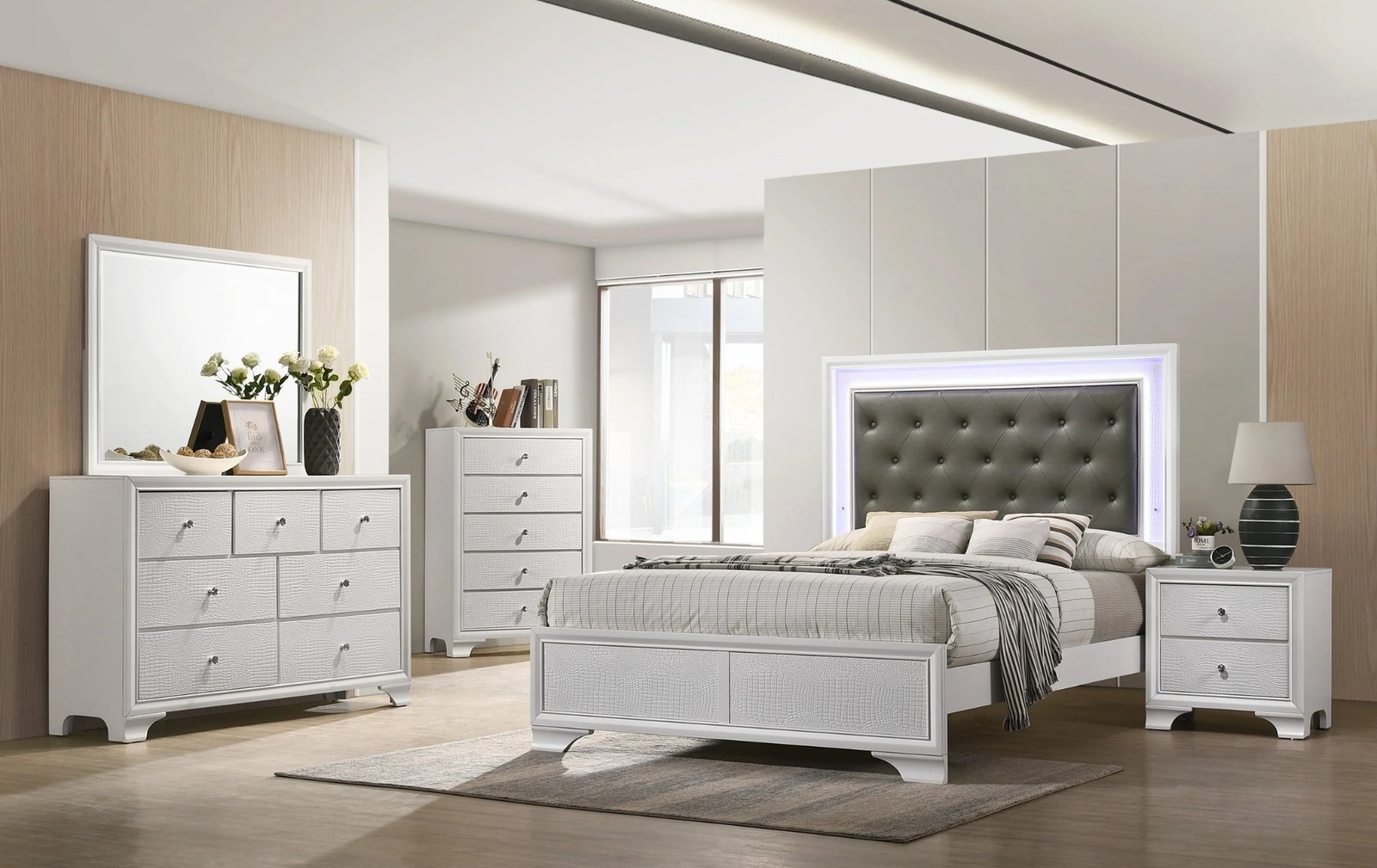 Lyssa Champagne LED Panel Queen Bedroom Set