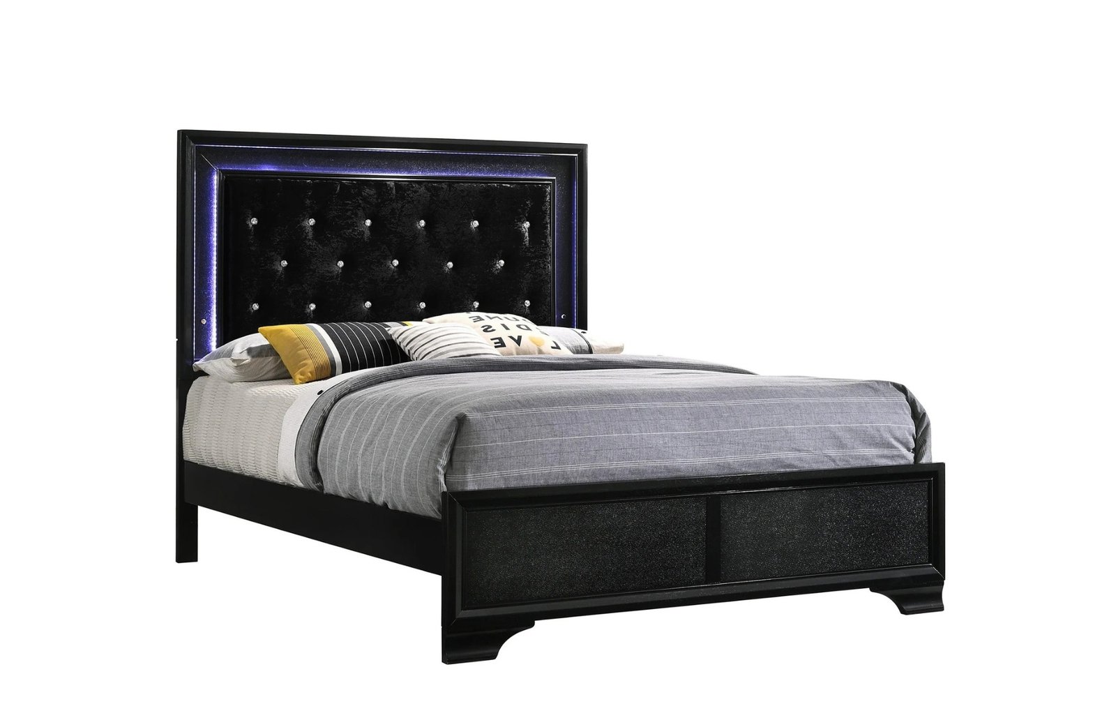 Micah Black Queen LED Upholstered Panel Bed