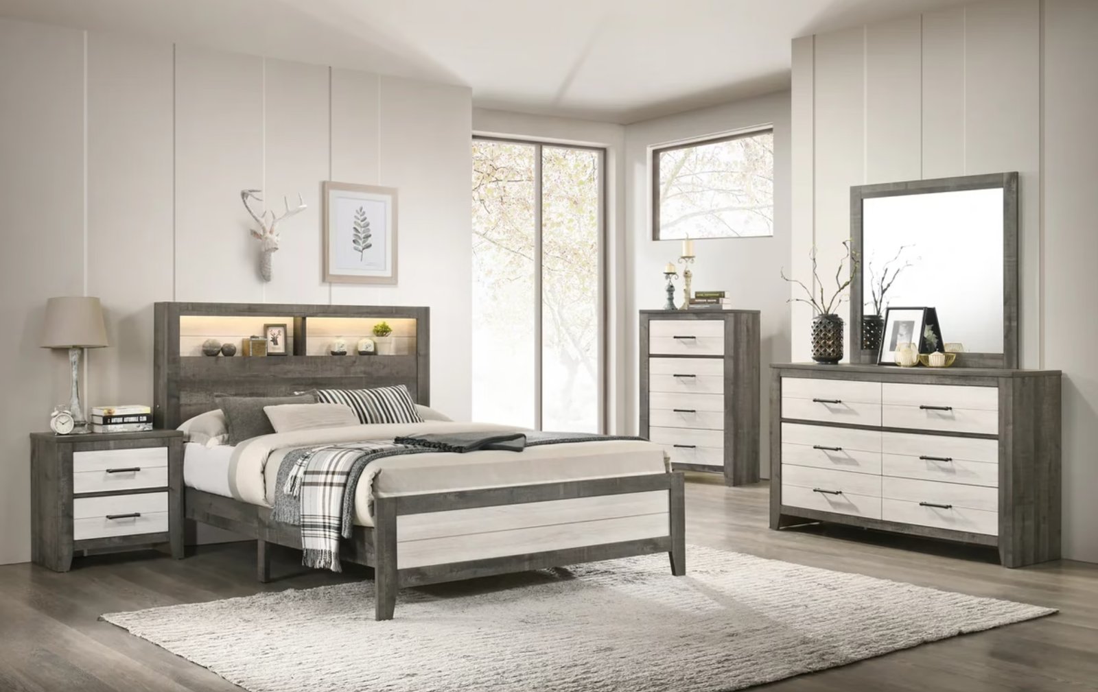 Rhett Brown/Cream LED Platform Queen Bedroom Set