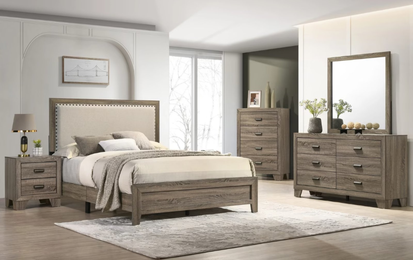 Mille Brownish Gray Upholstered Queen Bedroom Set