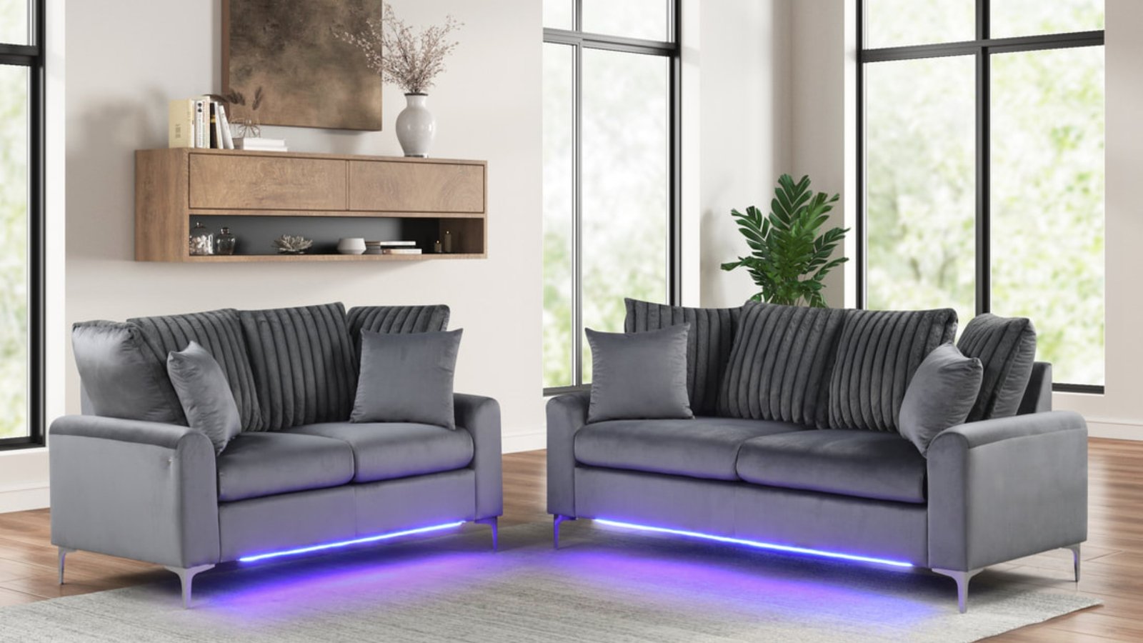 Celina Charcoal Velvet Sofa Loveseat