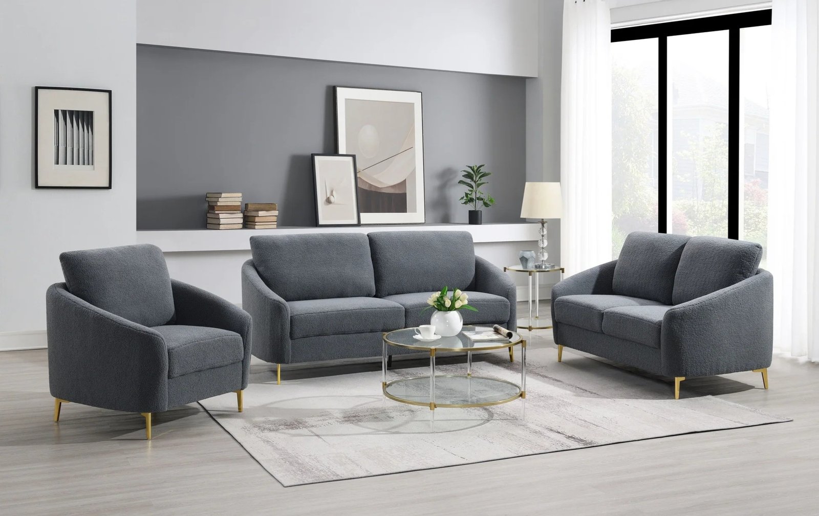 Lila-Grey-Sofa and Loveseat.