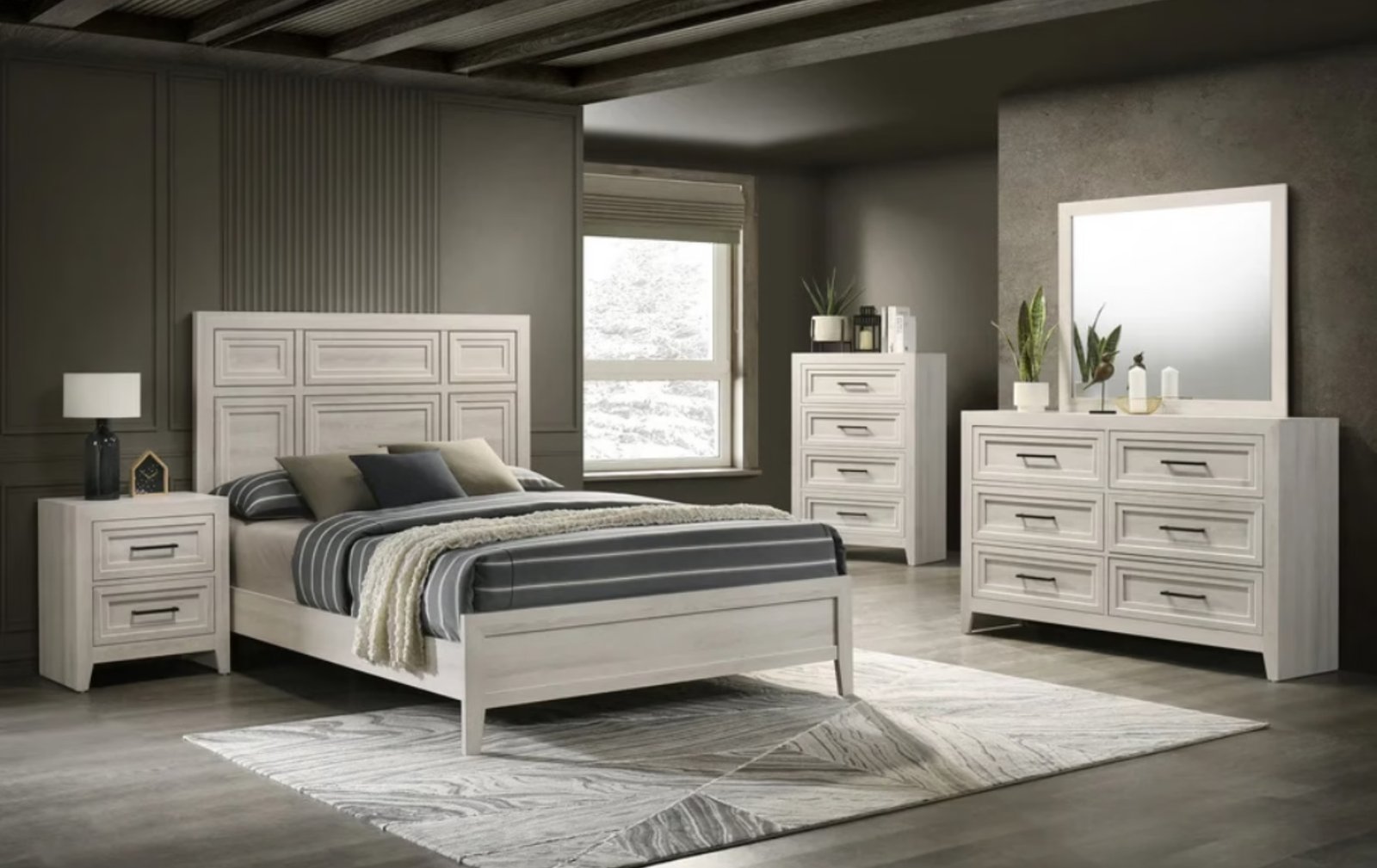 Lorraine Antique White Panel Queen Bedroom Set