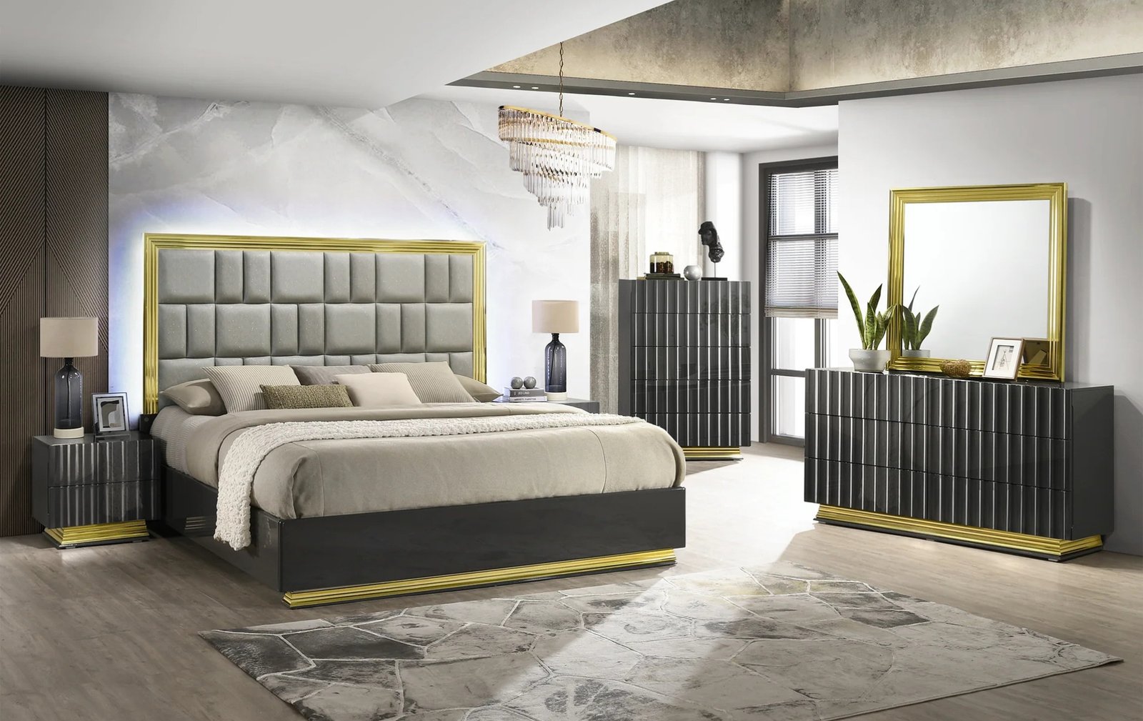 Mona Grey with Gold Accent Bedroom Set