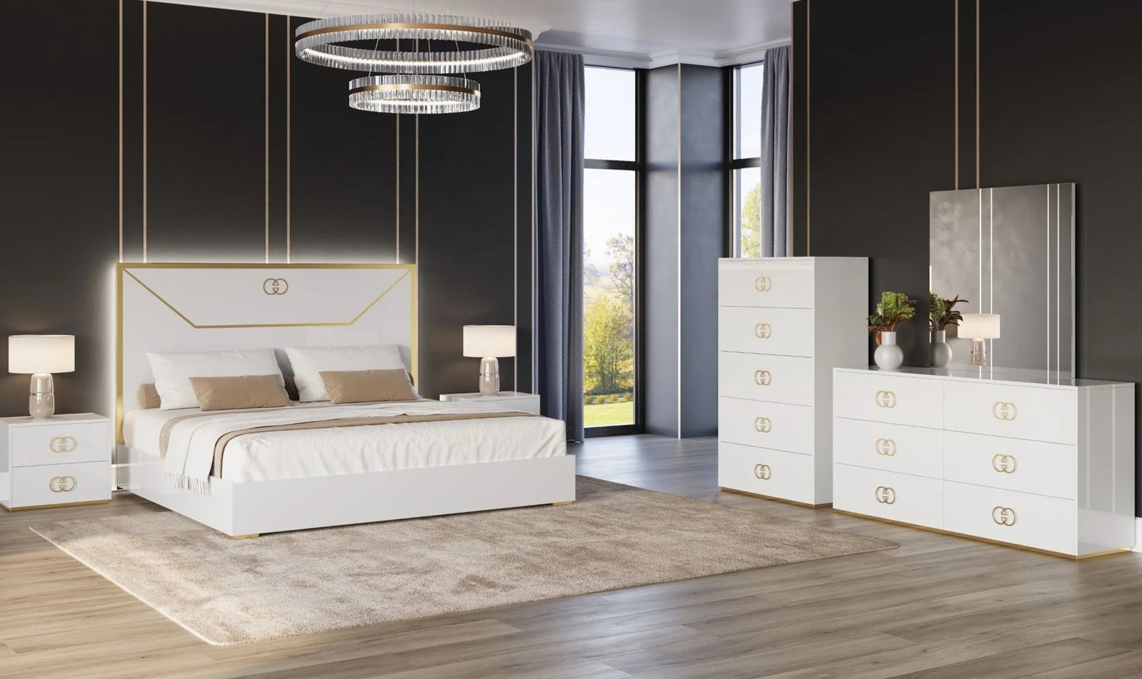 Vogue White and Gold Accent Queen Bedroom Set