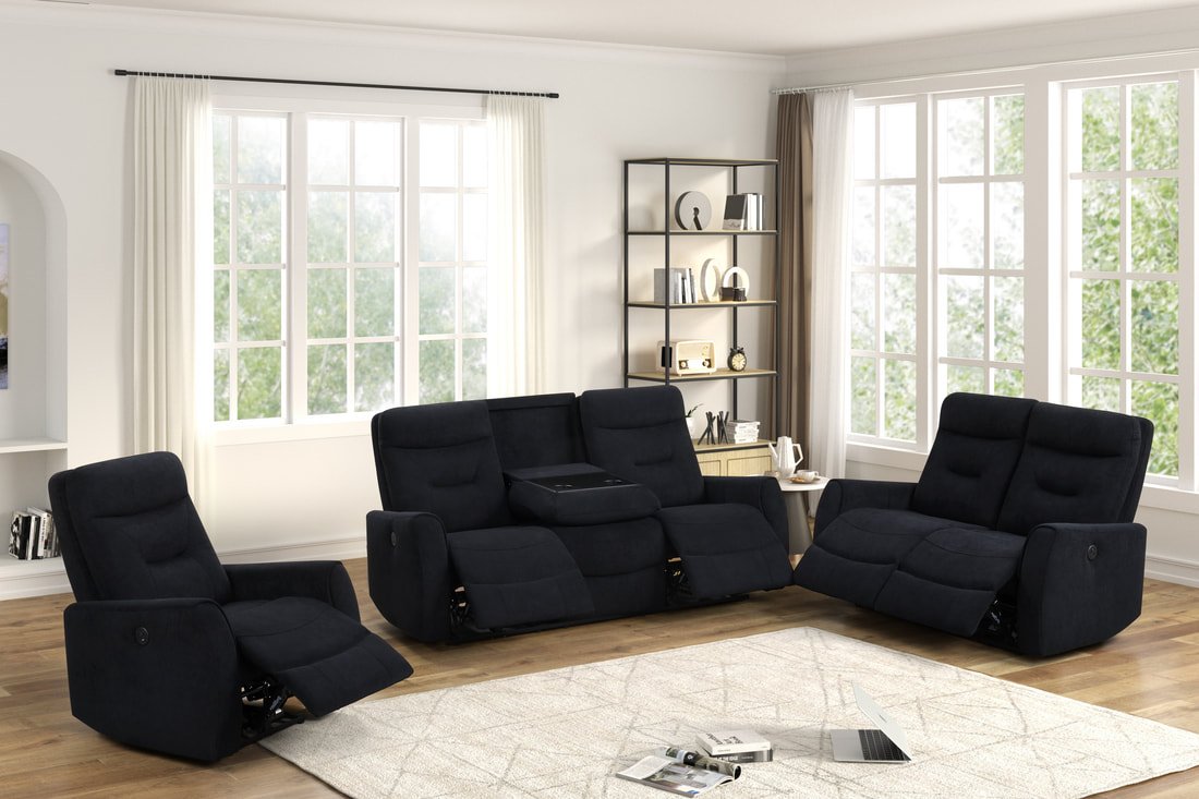 Nina Black 3PC Power Reclining Living Room Set