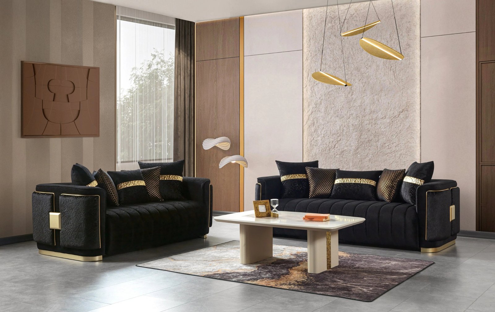 Carlina Black Velvet Sofa & Loveseat