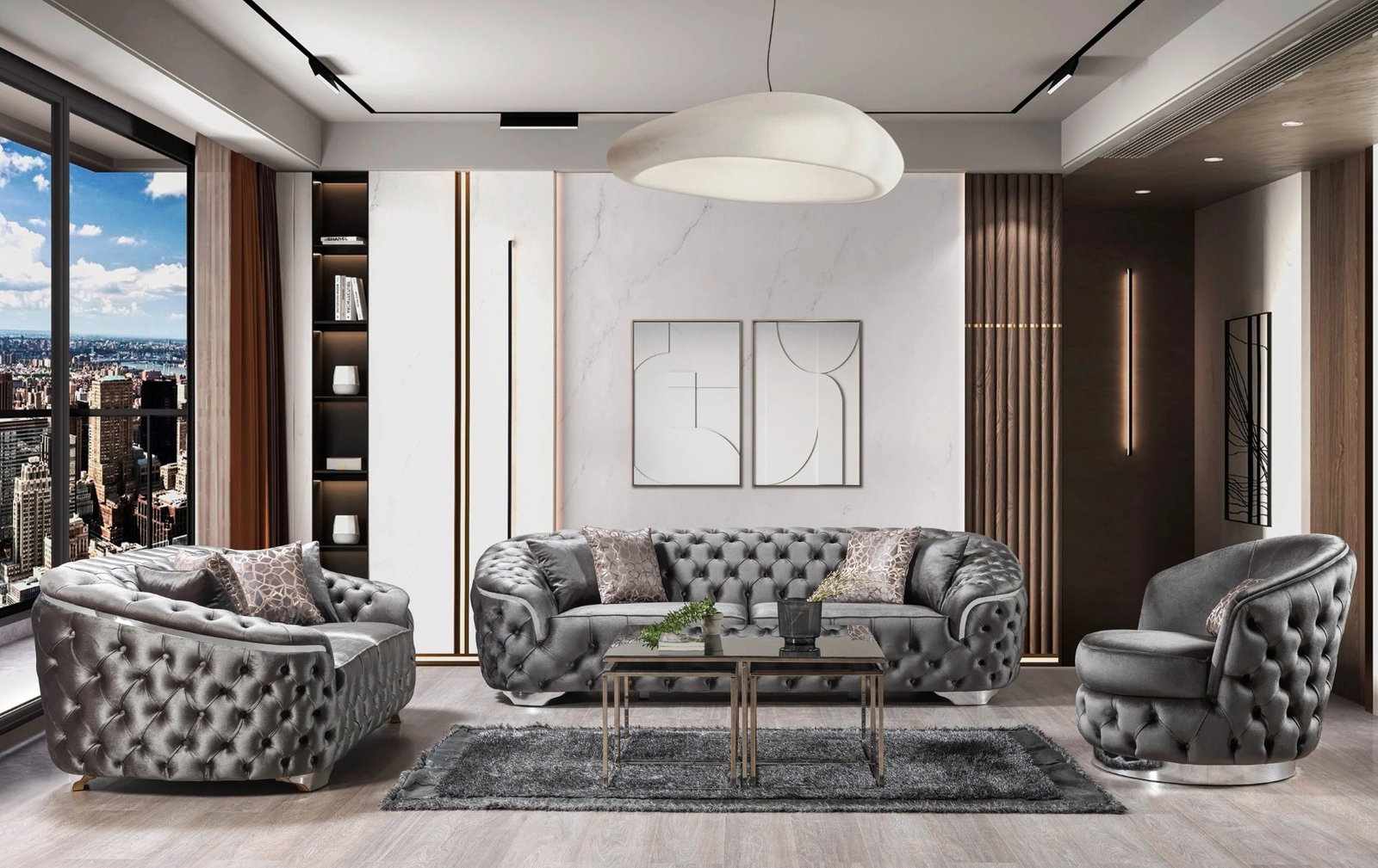 Lupino Gray Velvet Sofa & Loveseat