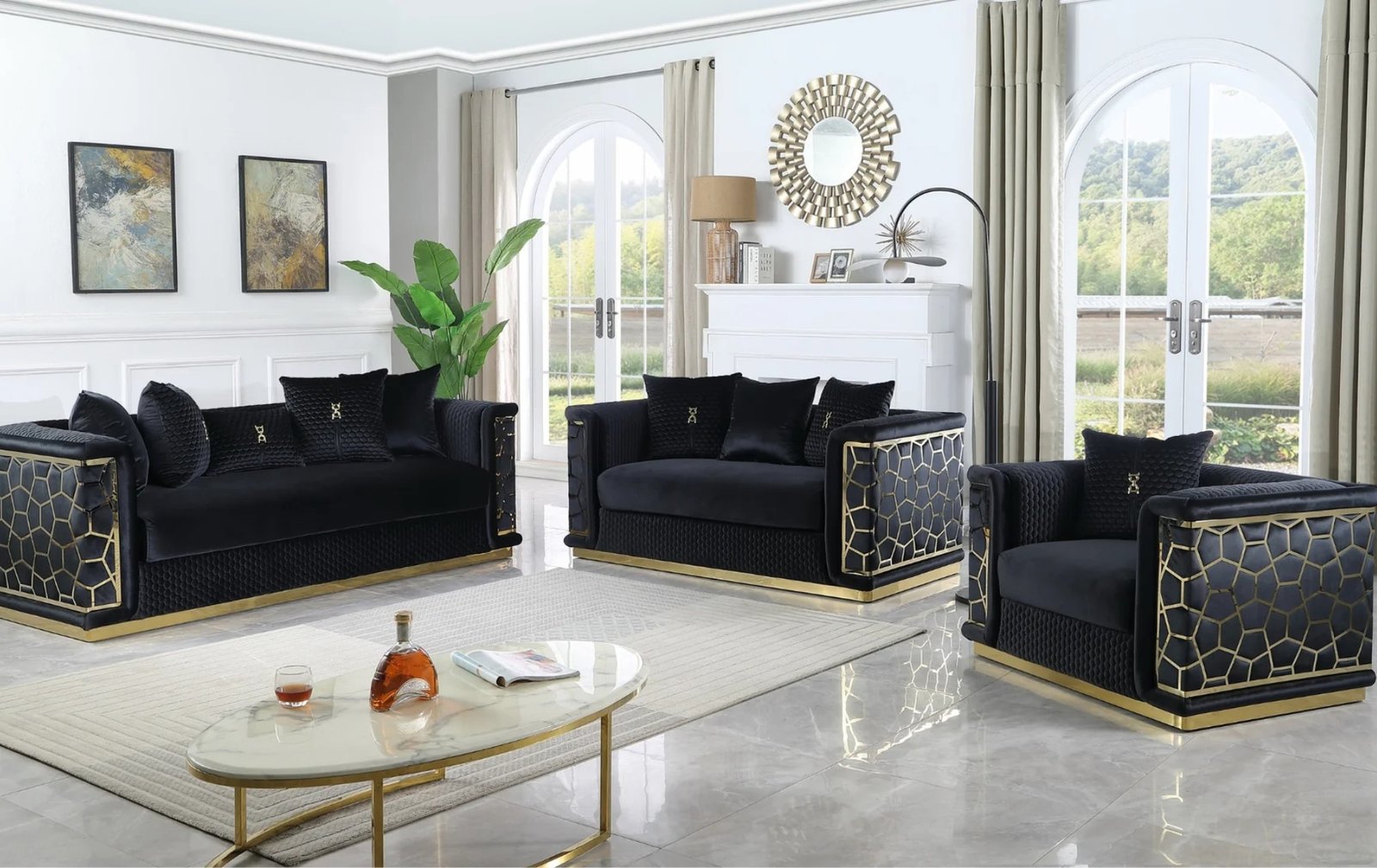 Stella Black Sofa and Loveseat