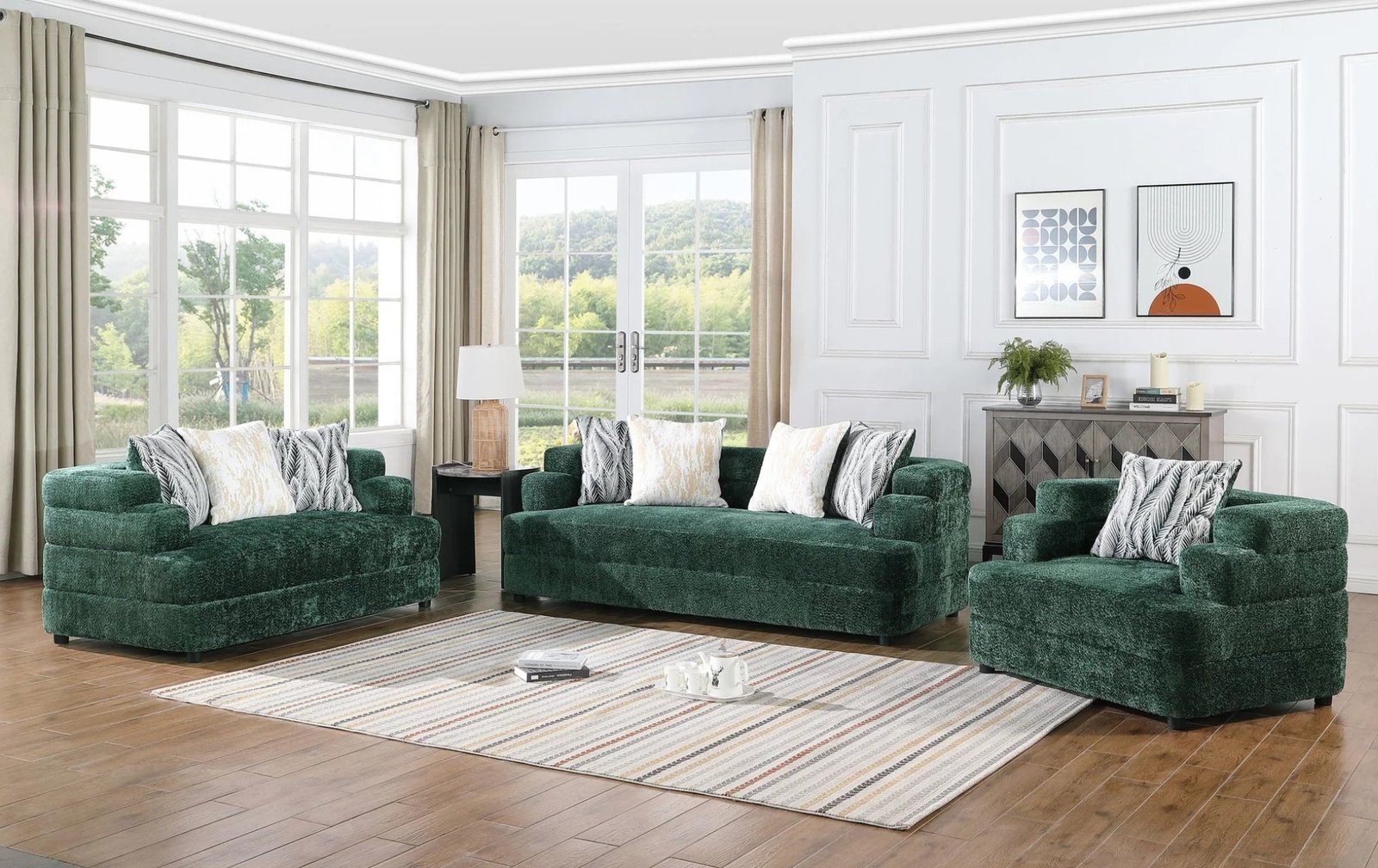 Stepso Green Sofa and Loveseat
