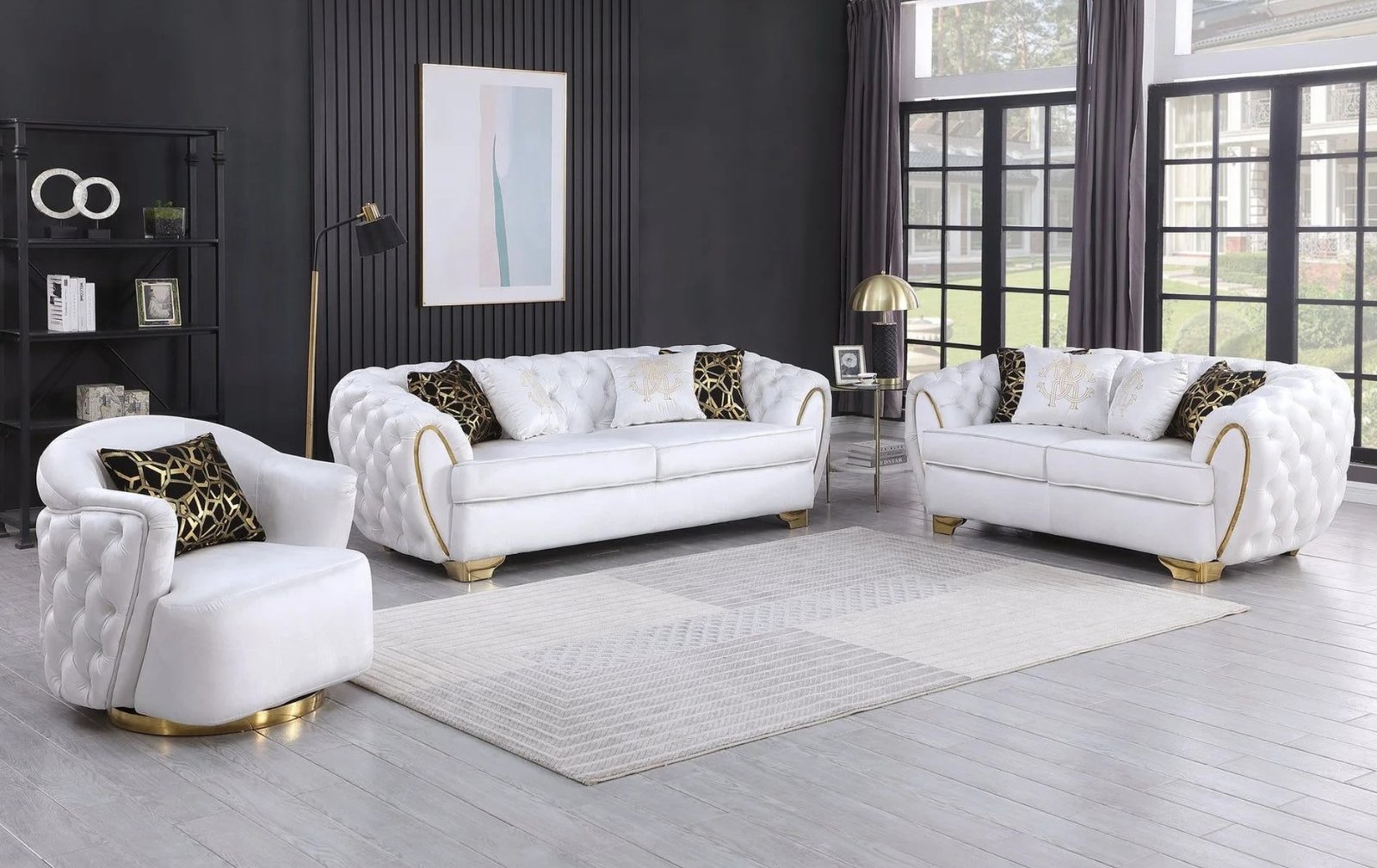 Mila White Sofa and Loveseat.