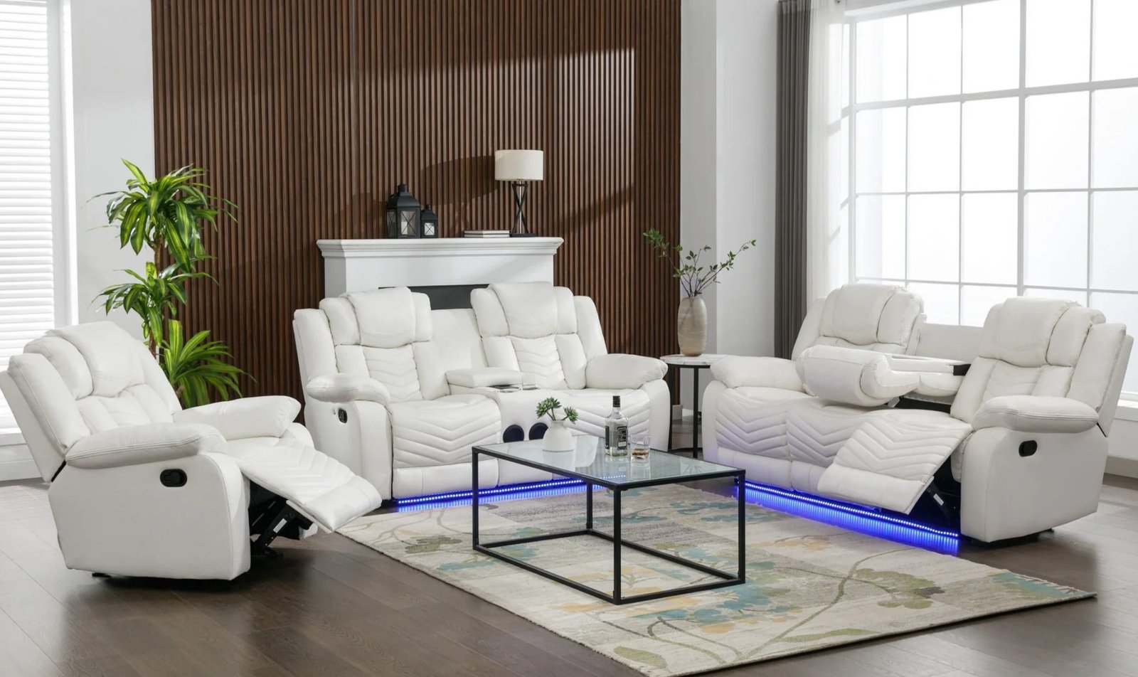 Lucky Charm White Reclining Living Room Set