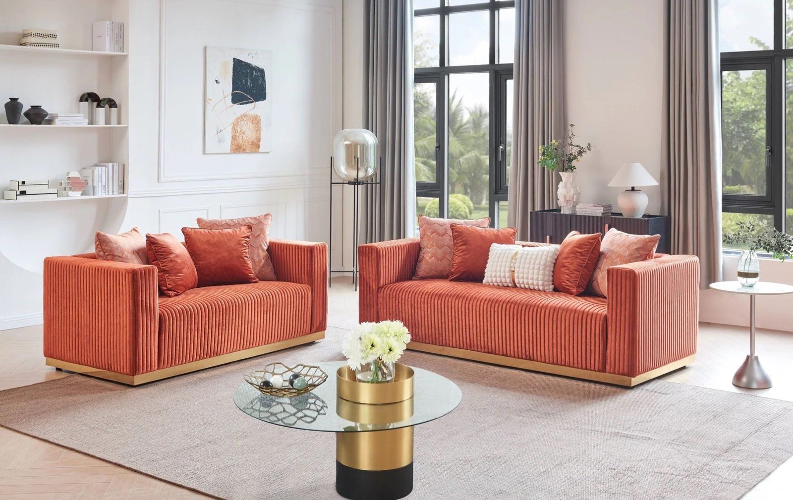 Alisha Rust Sofa and Loveseat