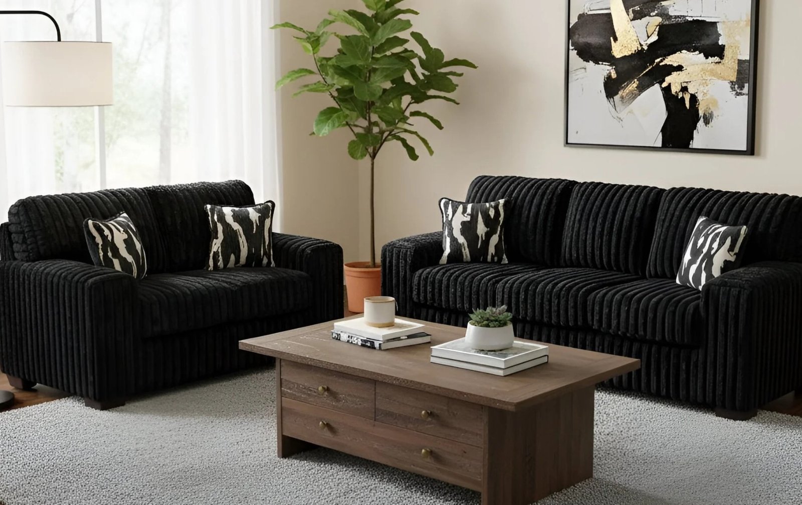 Serenity Black Sofa and Loveseat