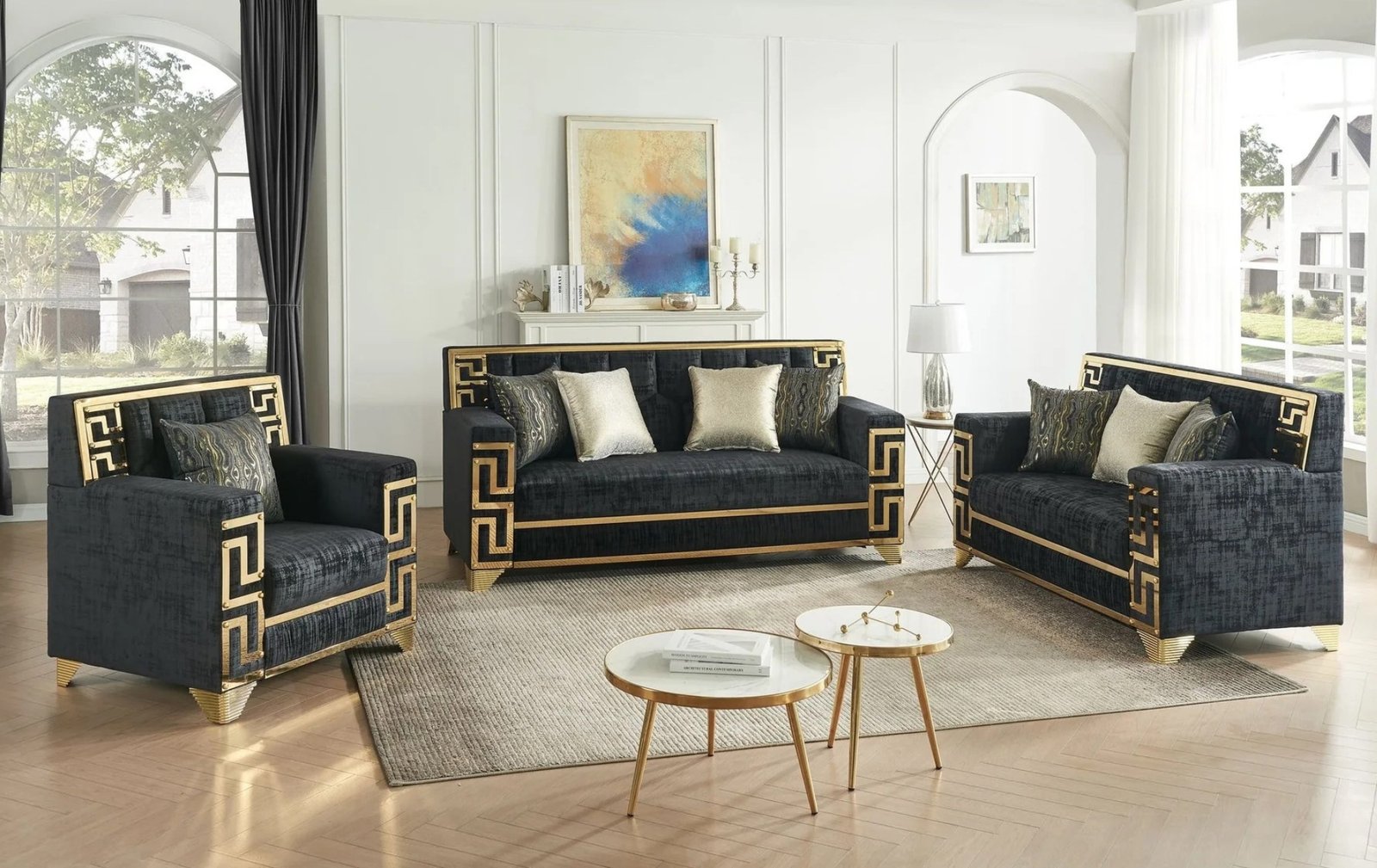 Hira Black Sofa and Loveseat