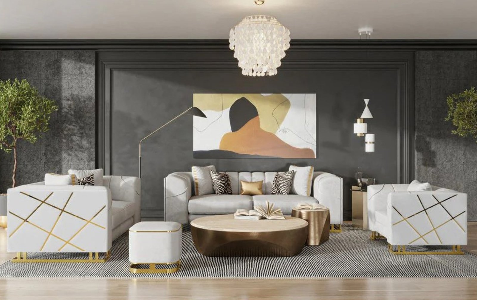 Designer (Off White) Sofa and Loveseat