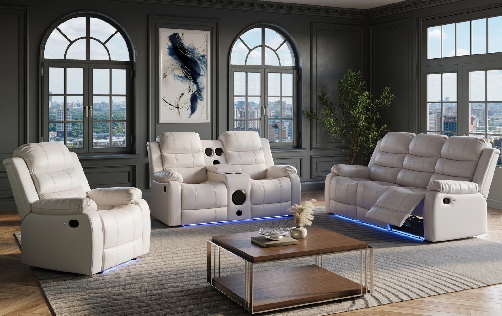 Marisol White 3PC Reclining Living Room Set