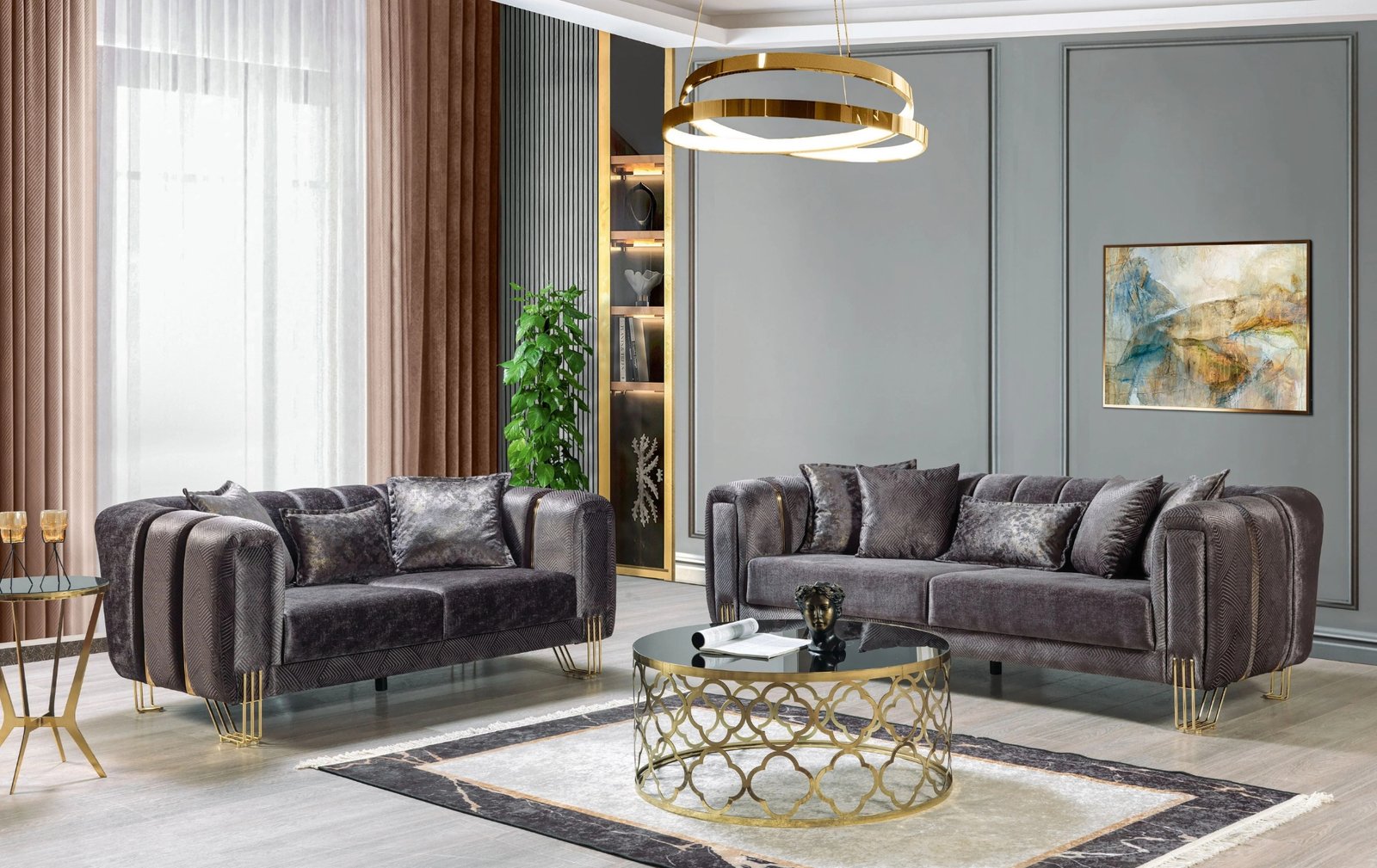Santana Smoke Velvet Sofa  & Loveseat