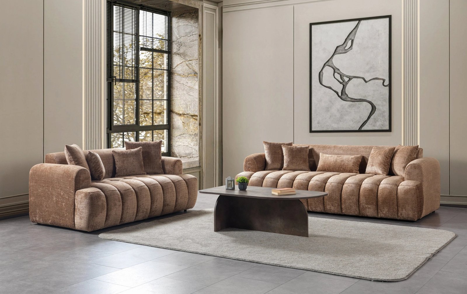 Yulia Coffee Boucle Sofa & Loveseat