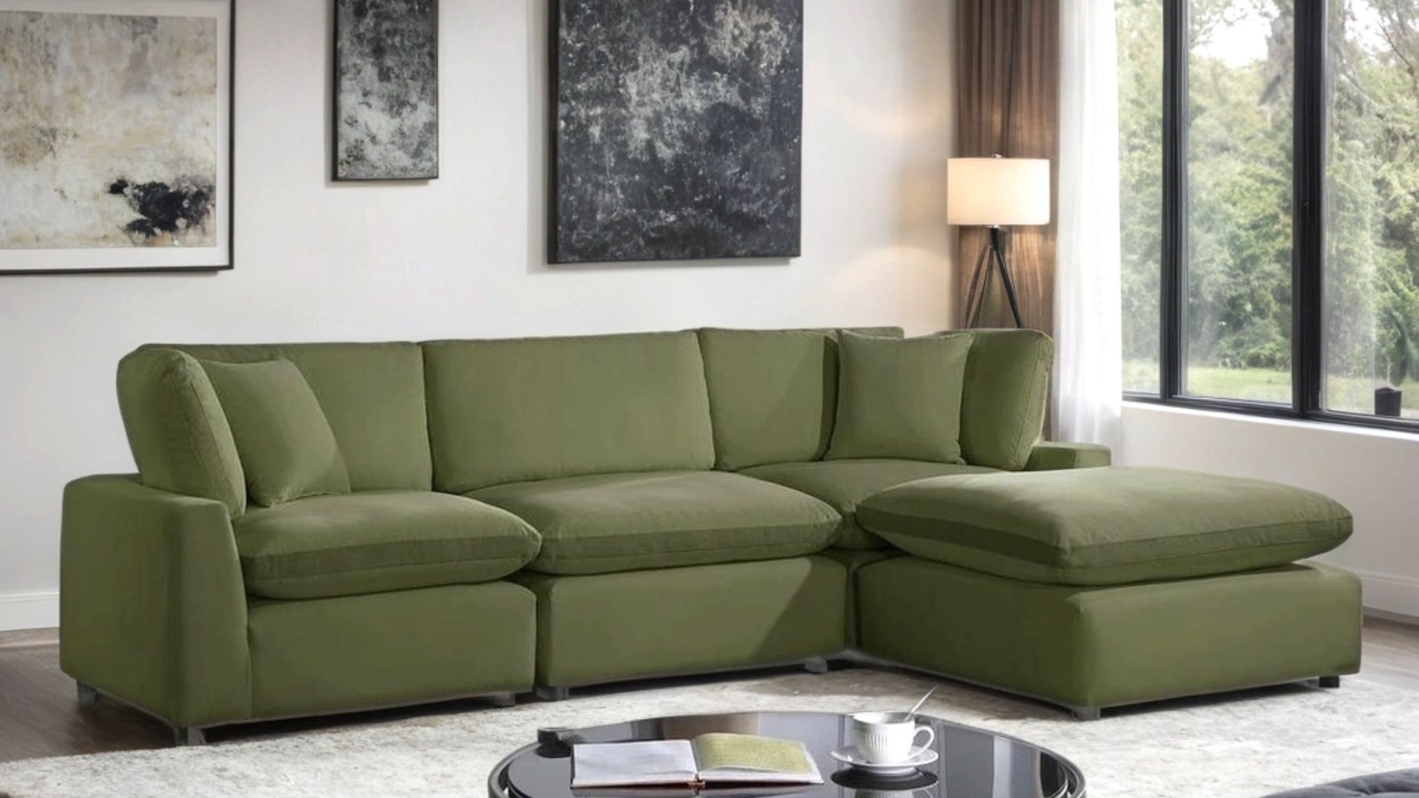 Sky Olive Velvet Modular Sectional