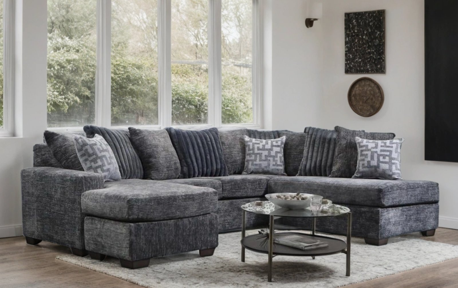 Charcoal Textured 3pc Sectional W/ Chaise