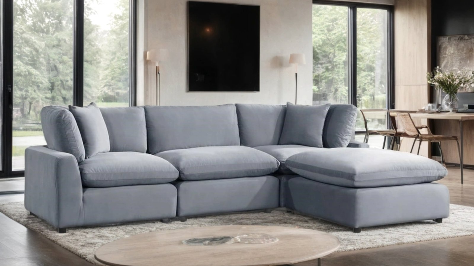 Sky Gray Velvet Modular Sectional