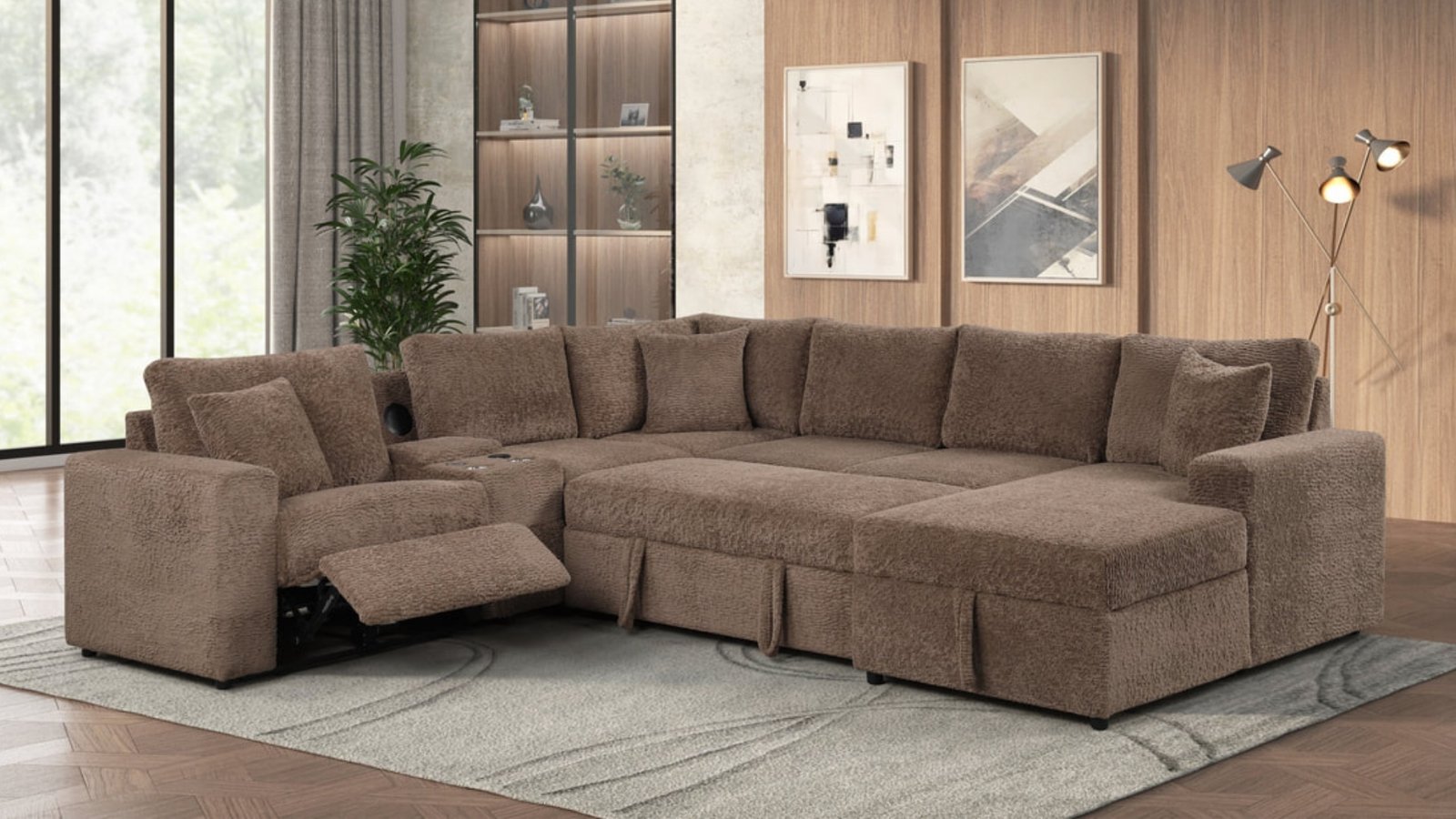 Hunter Mocha Sectional (W/ Bluetooth Speaker & Pull-Out Bed)