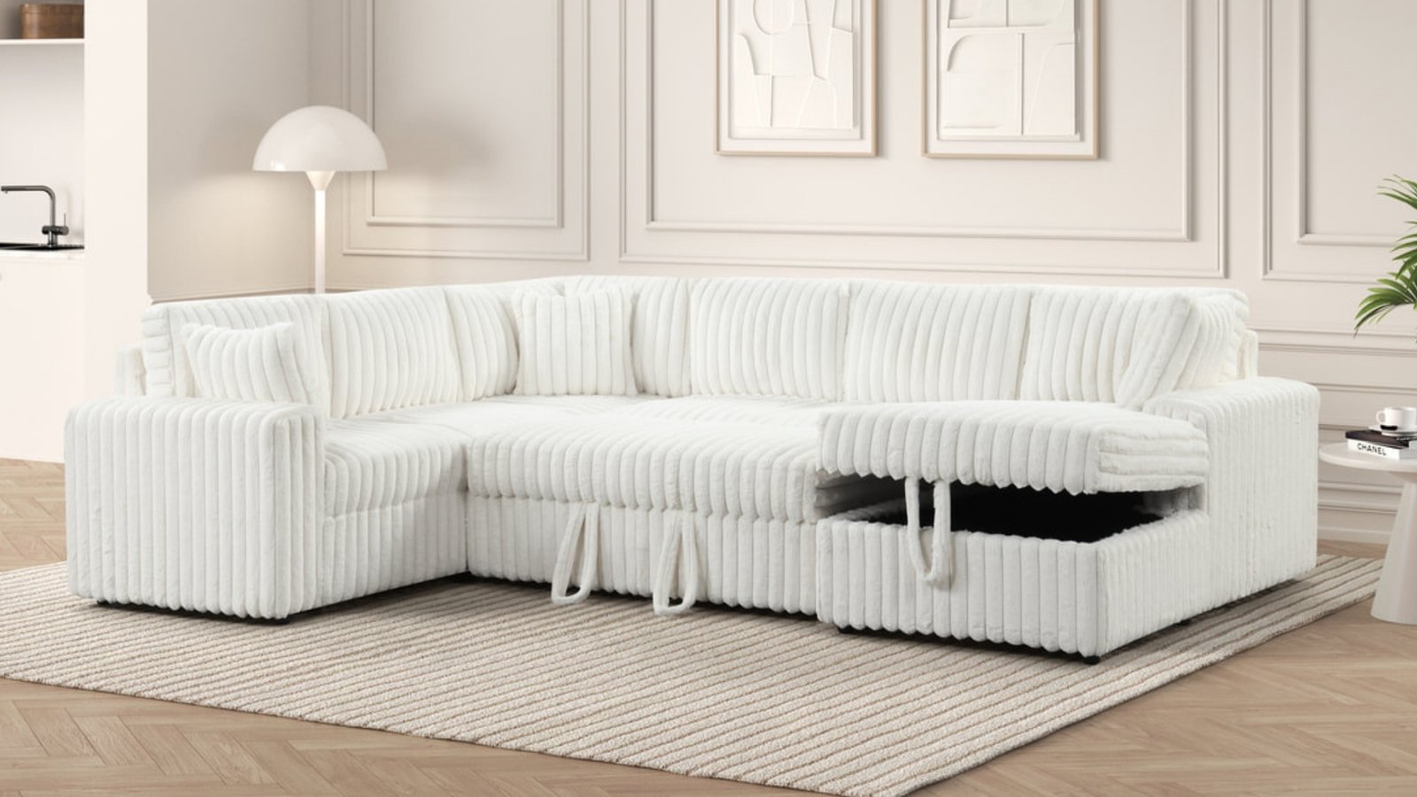 Forever Beige Sectional With Pull-Out Bed