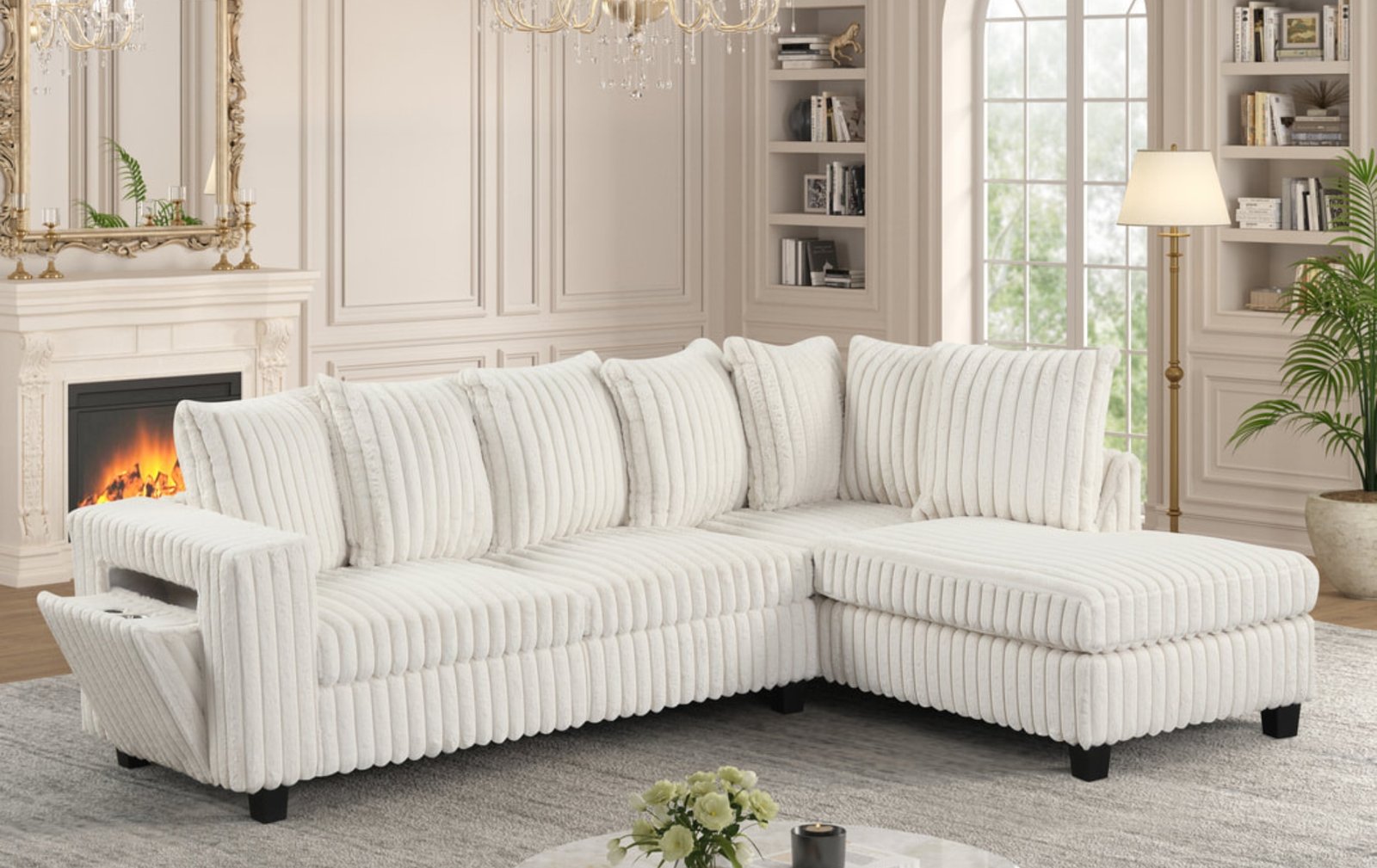 Cream Sectional W/Reversible Chaise