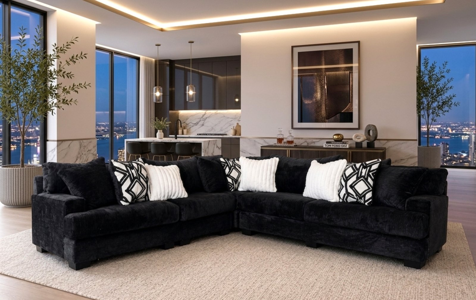 Black Oversized Sectional 2pc