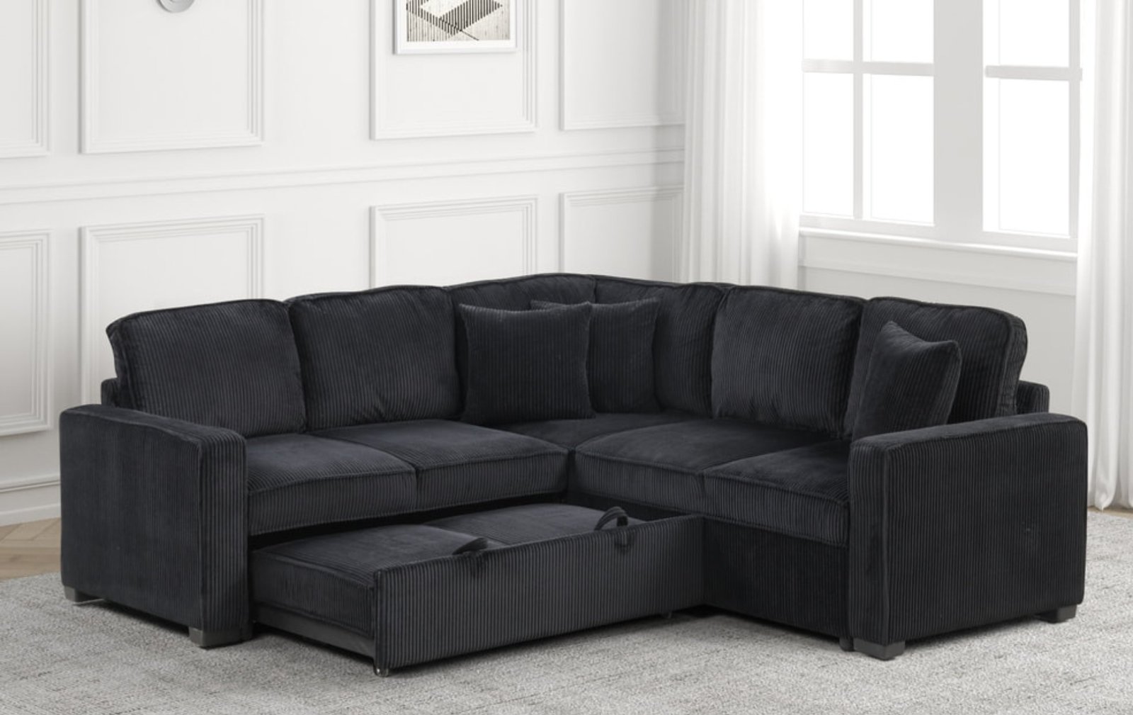Ariel Black Sectional W/ Pull-Out Bed