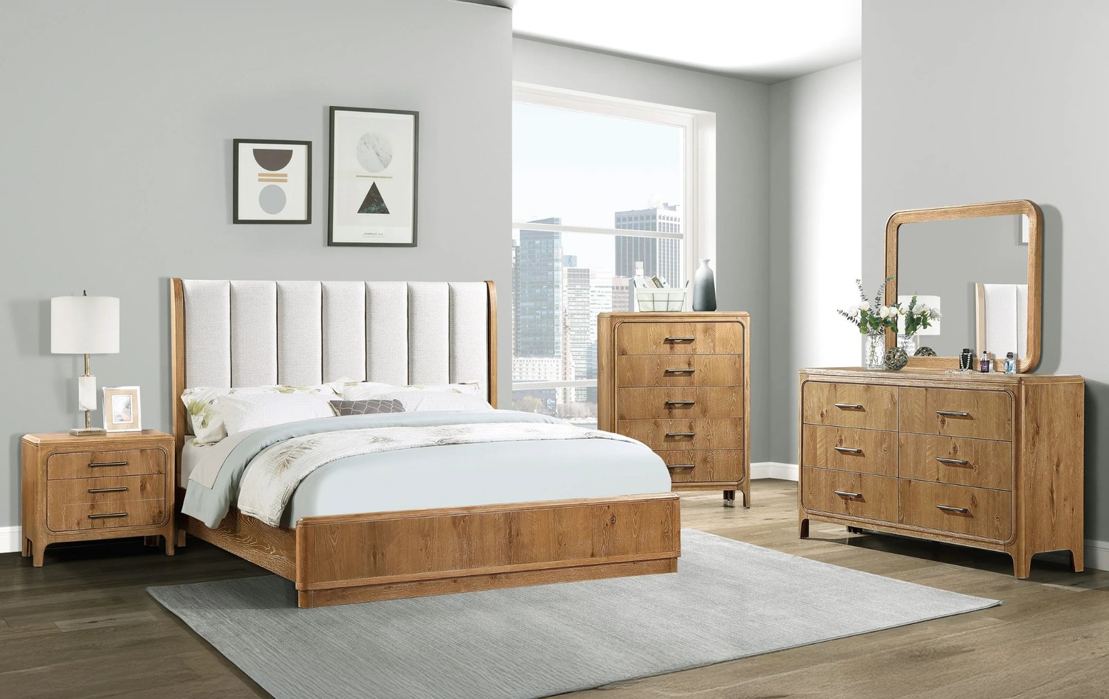 Westcott Warm Oak Upholstered Queen Bedroom Set