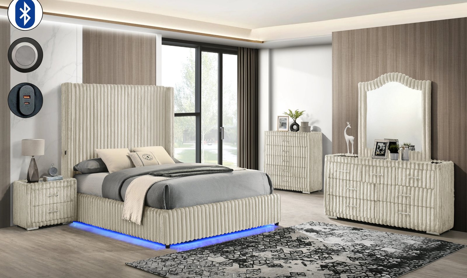Melinda Cream Upholstered Queen Bedroom S