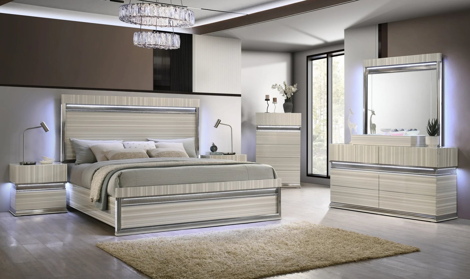 Carrara Modern LED Queen Bedroom Set