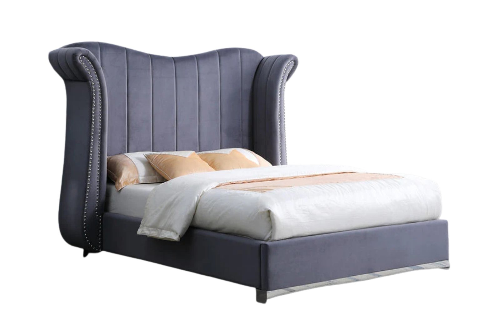 Luna Gray Wingback King Platform Bed