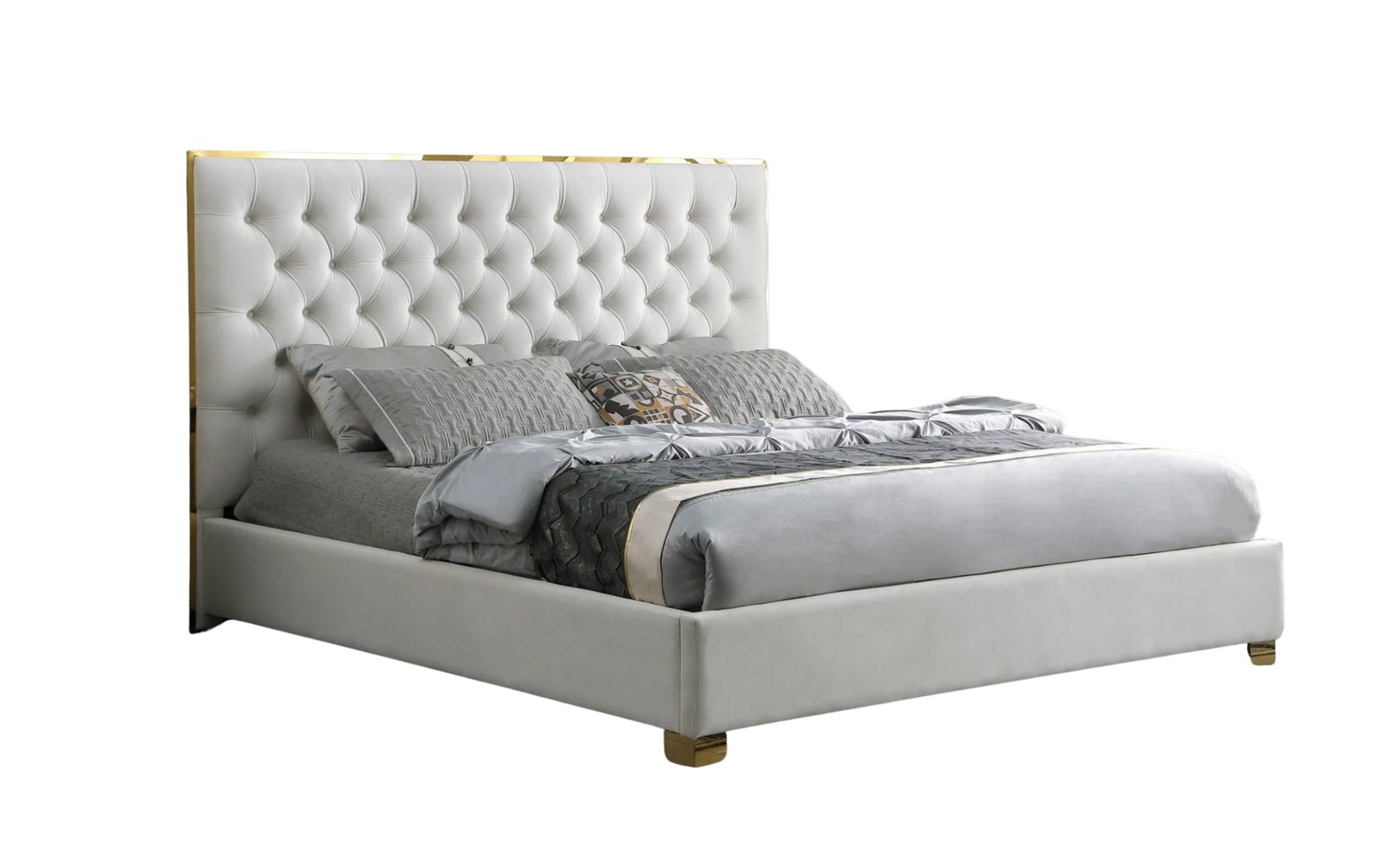 Rose Cream Velvet Queen Platform Bed