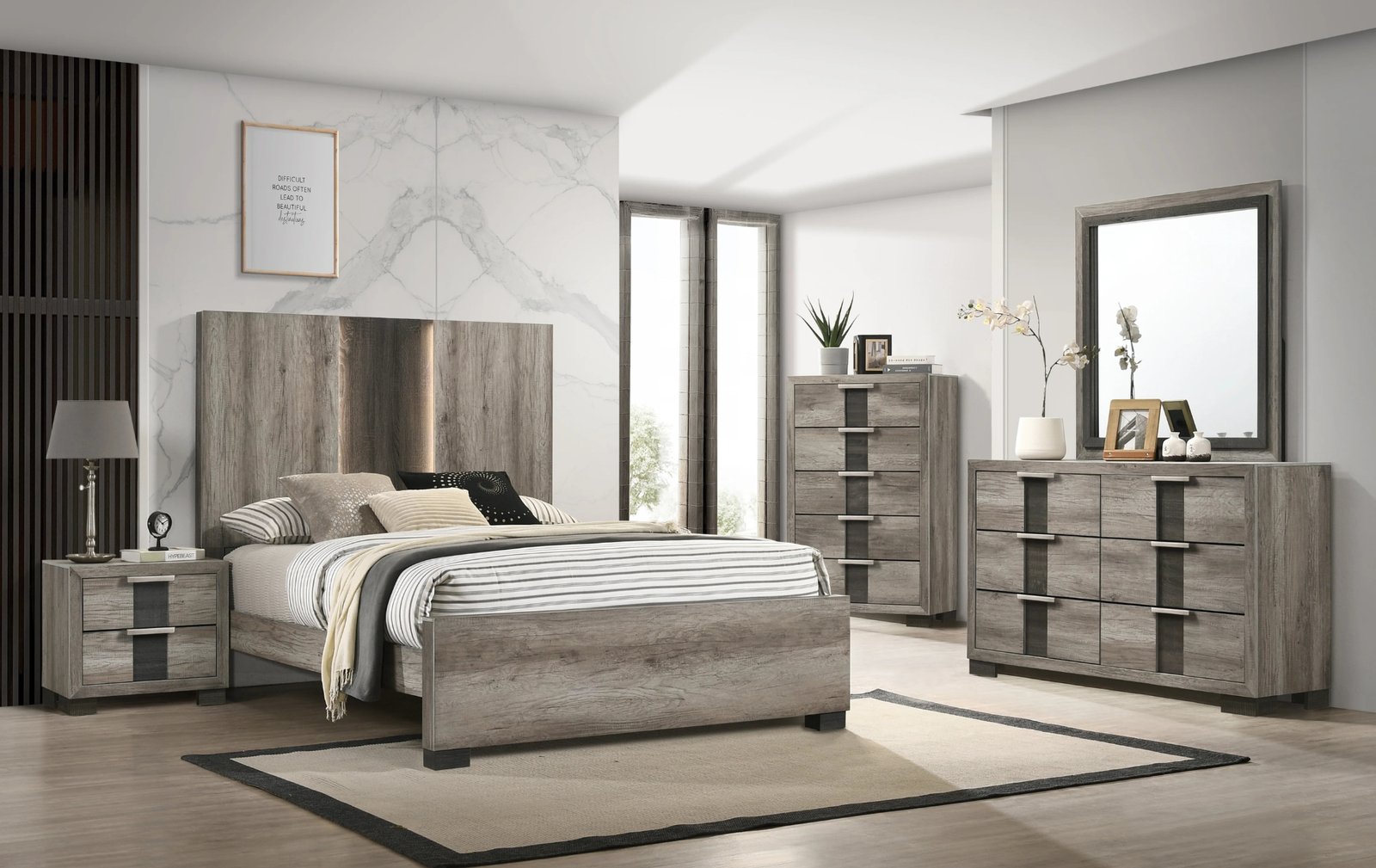 Rangley Gray LED Queen Bedroom Set
