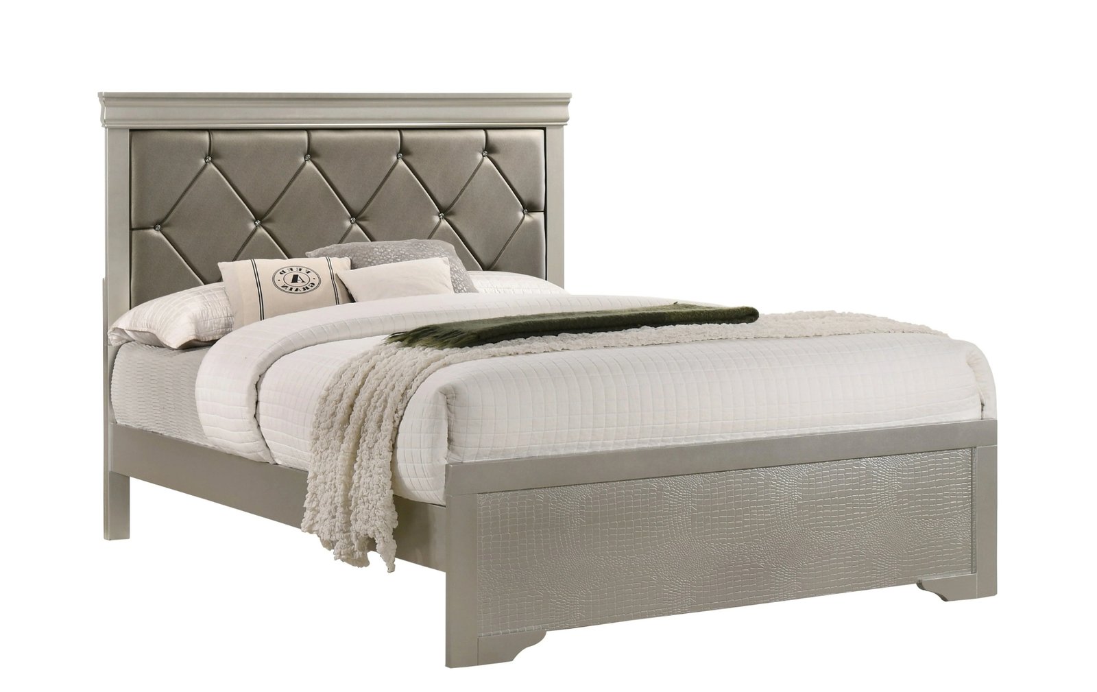 Amalia King Wood Bed with Upholstered Headboard