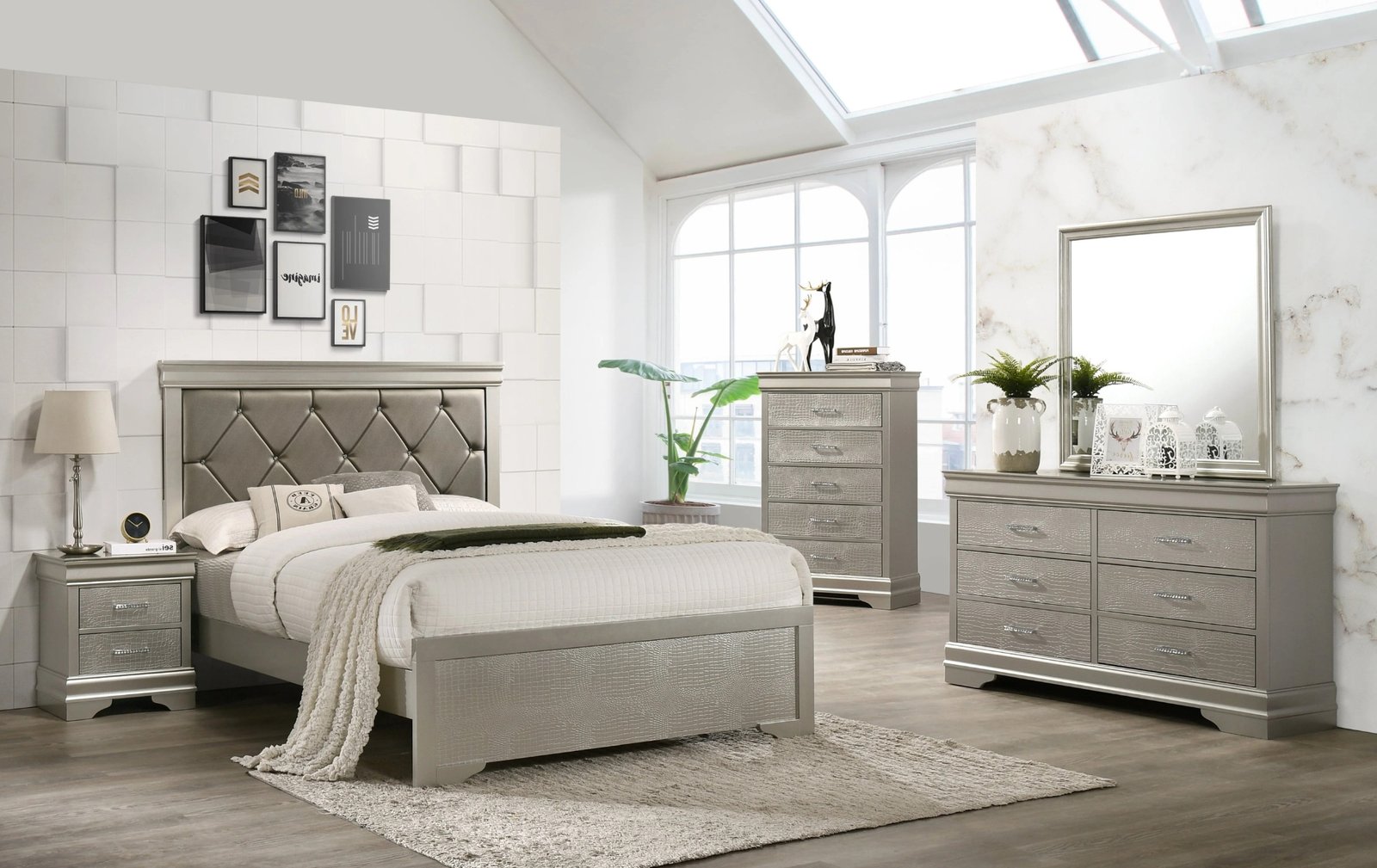 Amalia Silver Upholstered Queen Bedroom Set
