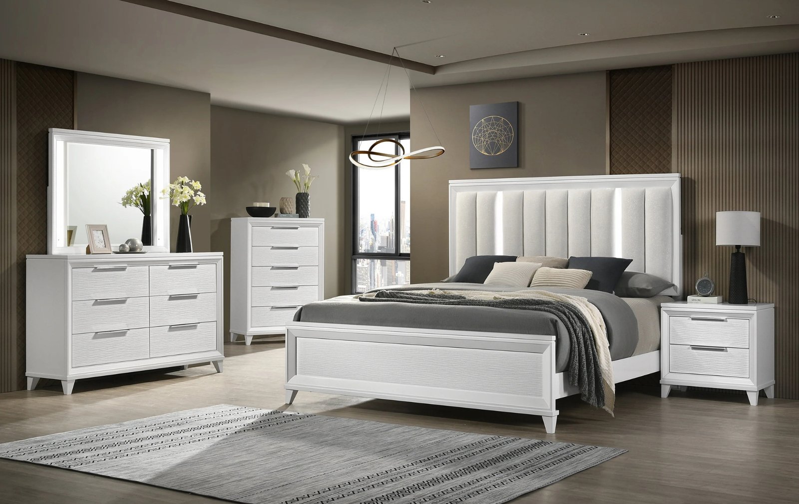 Cressida White Channel Upholstered Queen Bedroom Set