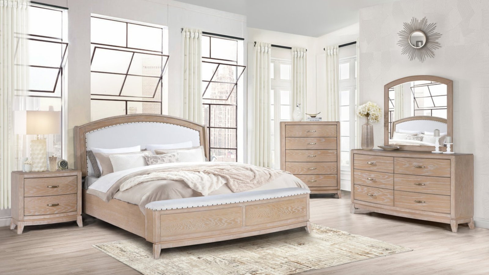 Light Wood Upholstered Queen Bedroom Set