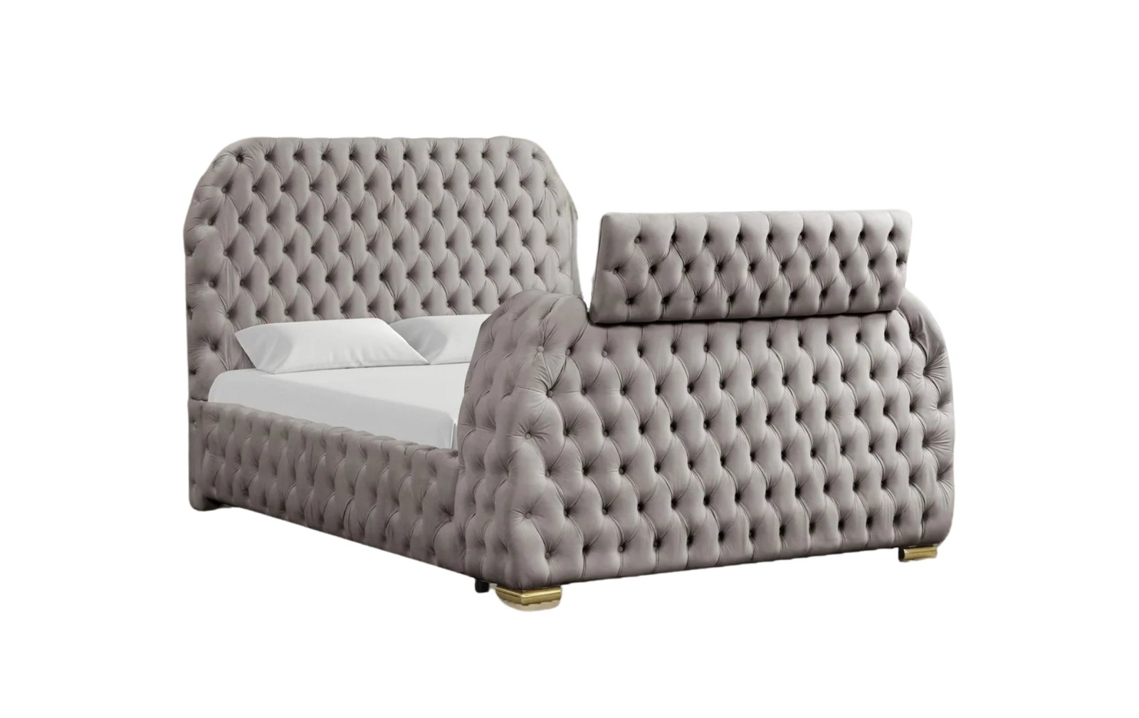 Royal Gray Tufted LED Fireplace King Bed