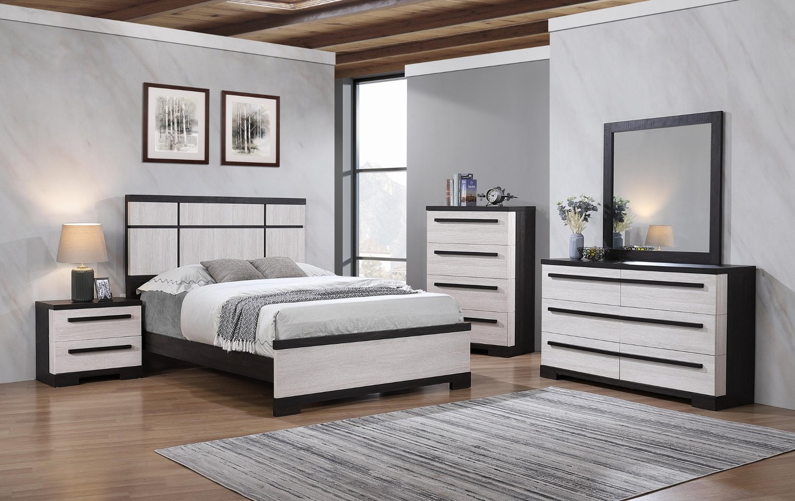 Remington White & Black Panel Queen Bedroom Set