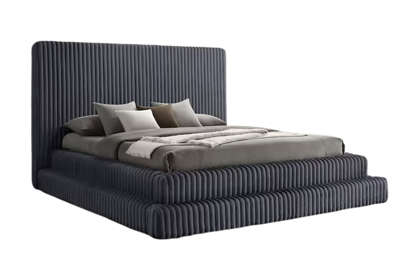 Micah Gray Corduroy Channel King Platform Bed