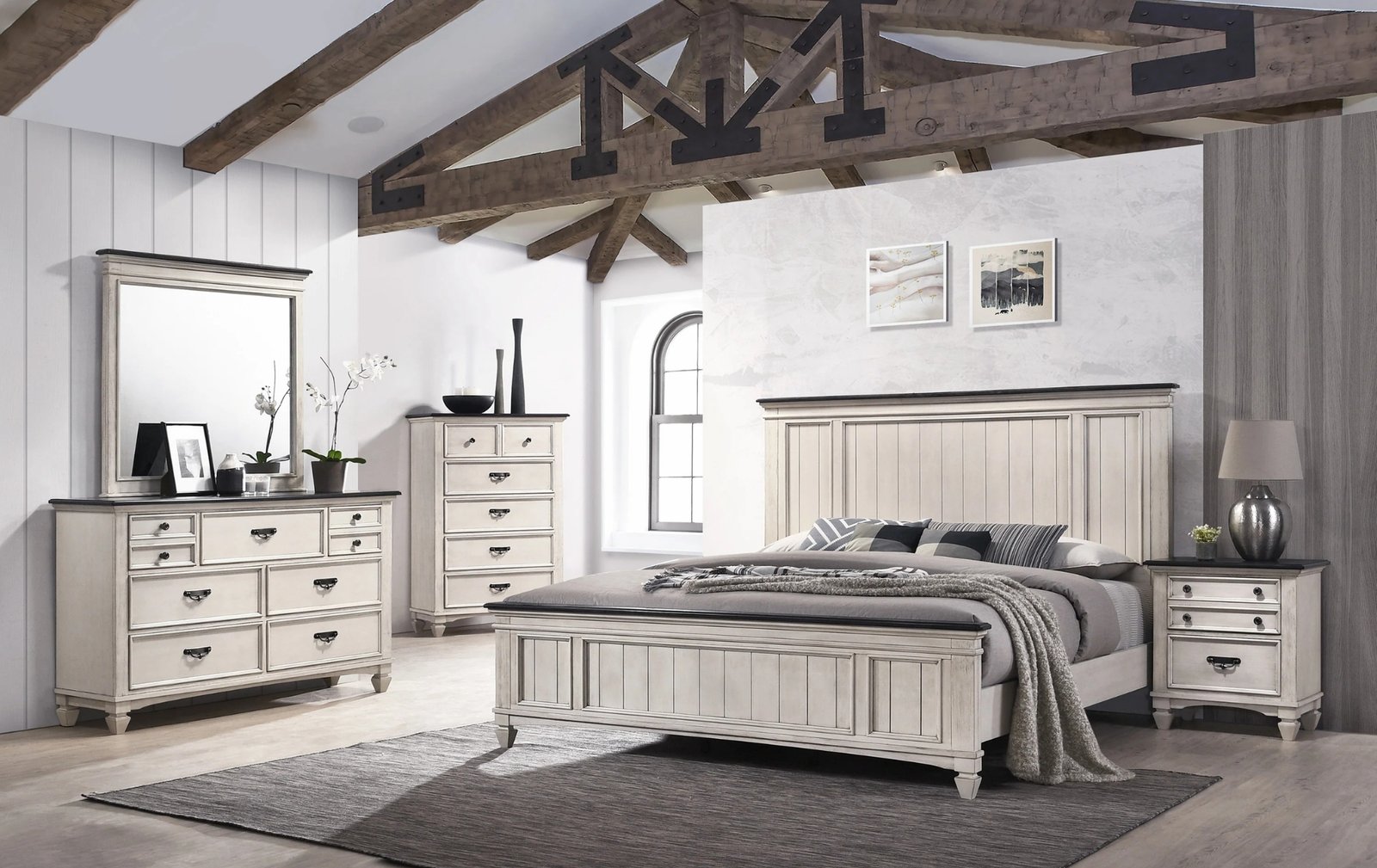 Sawyer Antique White Panel Queen Bedroom Set