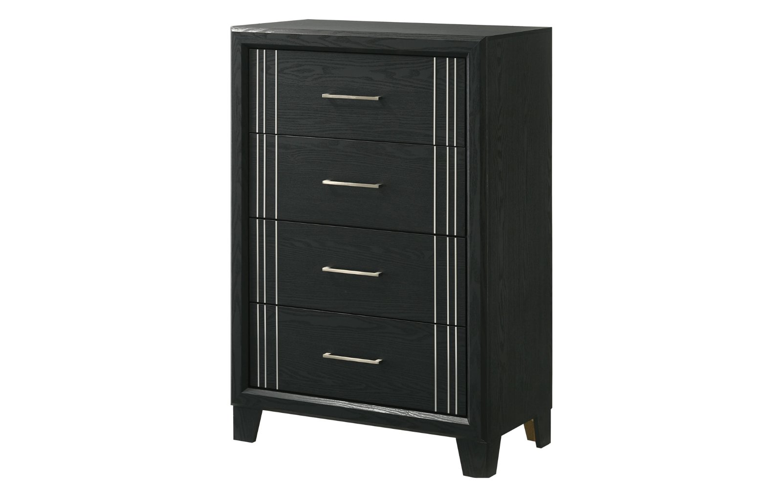 Charlie Black Modern 4-Drawer Chest with Silver Line Accents
