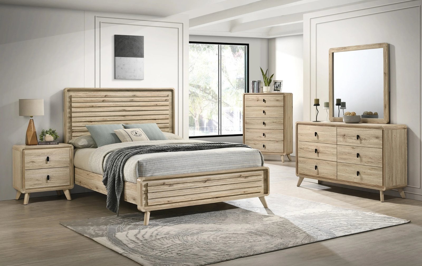 Dawson Natural Wood Slatted Queen Bedroom Set