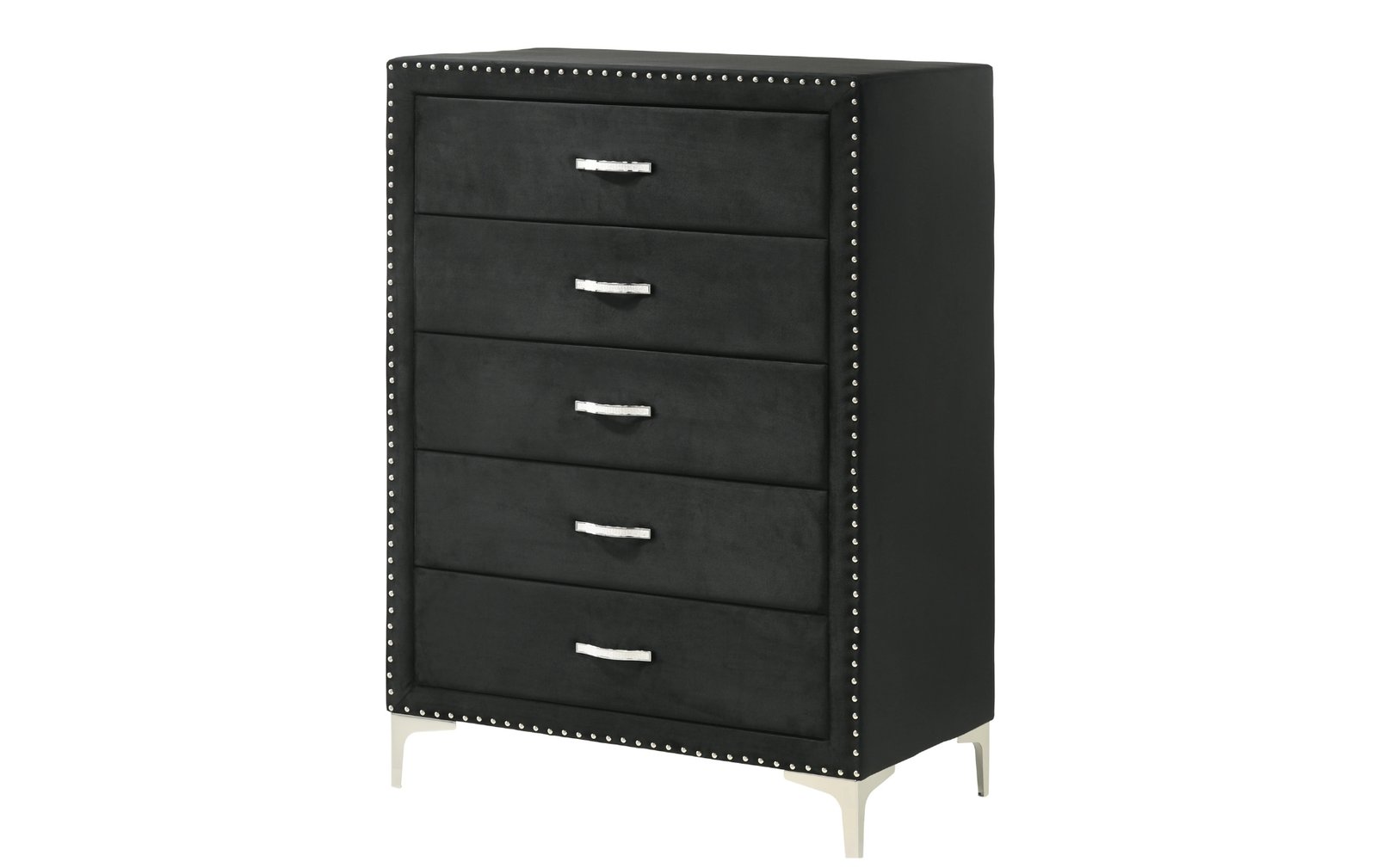 Lucinda Black Velvet Glam 5-Drawer Chest with Nailhead Trim