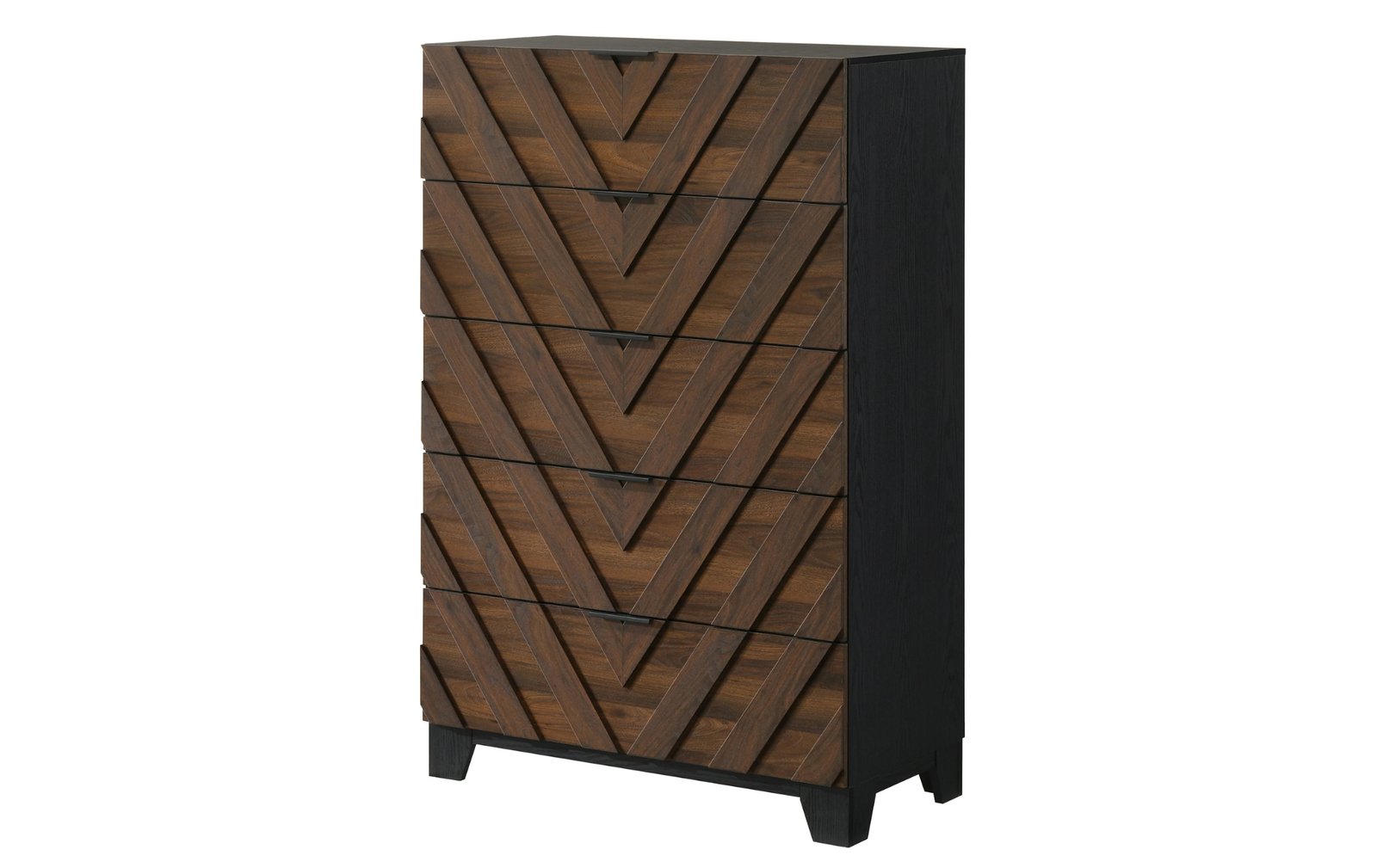 Zane Chevron Wood 5-Drawer Chest with Black Frame